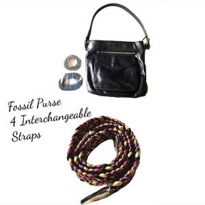 Fossil Leather Handbag Purse 4 Straps Handles